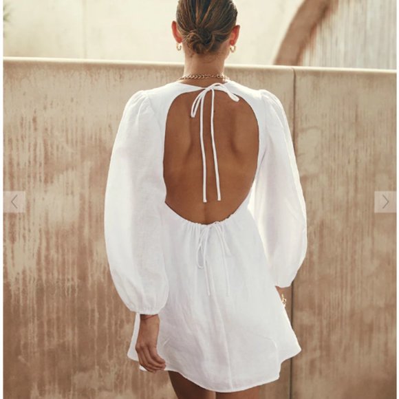 Dissh Open Back Linen Mini Dress sz 2 - Picture 4 of 6